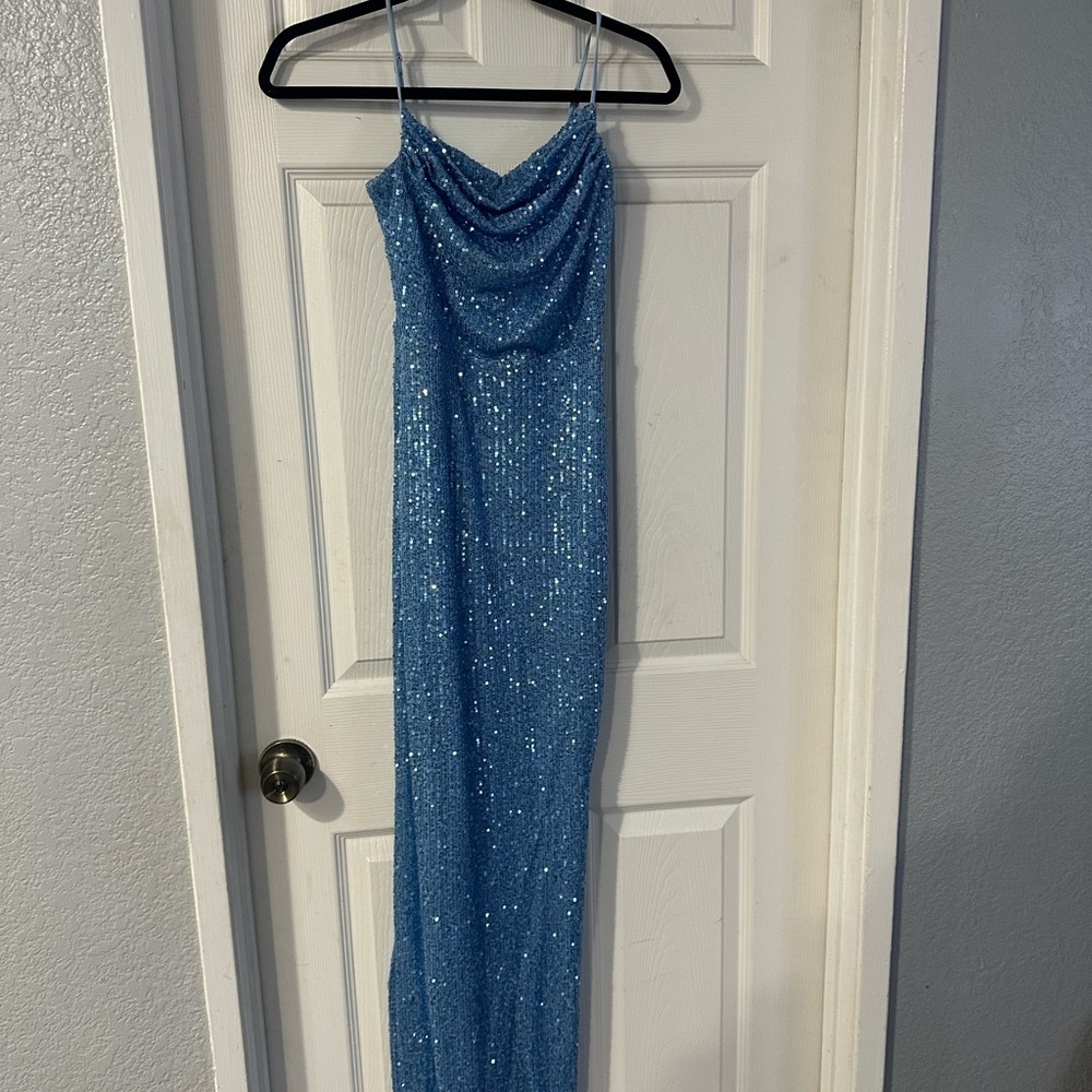 Blue Sequin Prom Dress